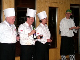 Head chef Paul McDaid, far right, announces the first Masterchef finalist as Ann McNicholl. Also included are contestants Des Kelly, left, and Paul Fagan.