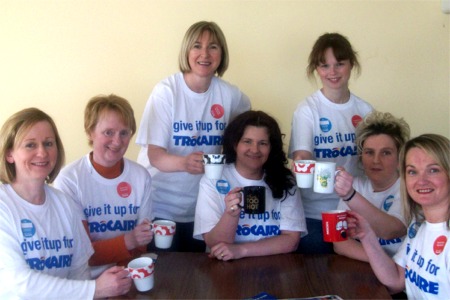 From left, Teresa Gillen, Gráinne Nic Robhartaigh, Trish Hegarty, Breedge Reynolds, Kathy Doherty, Tina Gormley and Alicia Nic Fhearain of Gaelscoil Cois Feabhail, who “Gave it up for Trocaire” by fasting for a day. Absent from the picture are Teresa McGuinness, Sarah Frizzell and Irene McLaughlin.